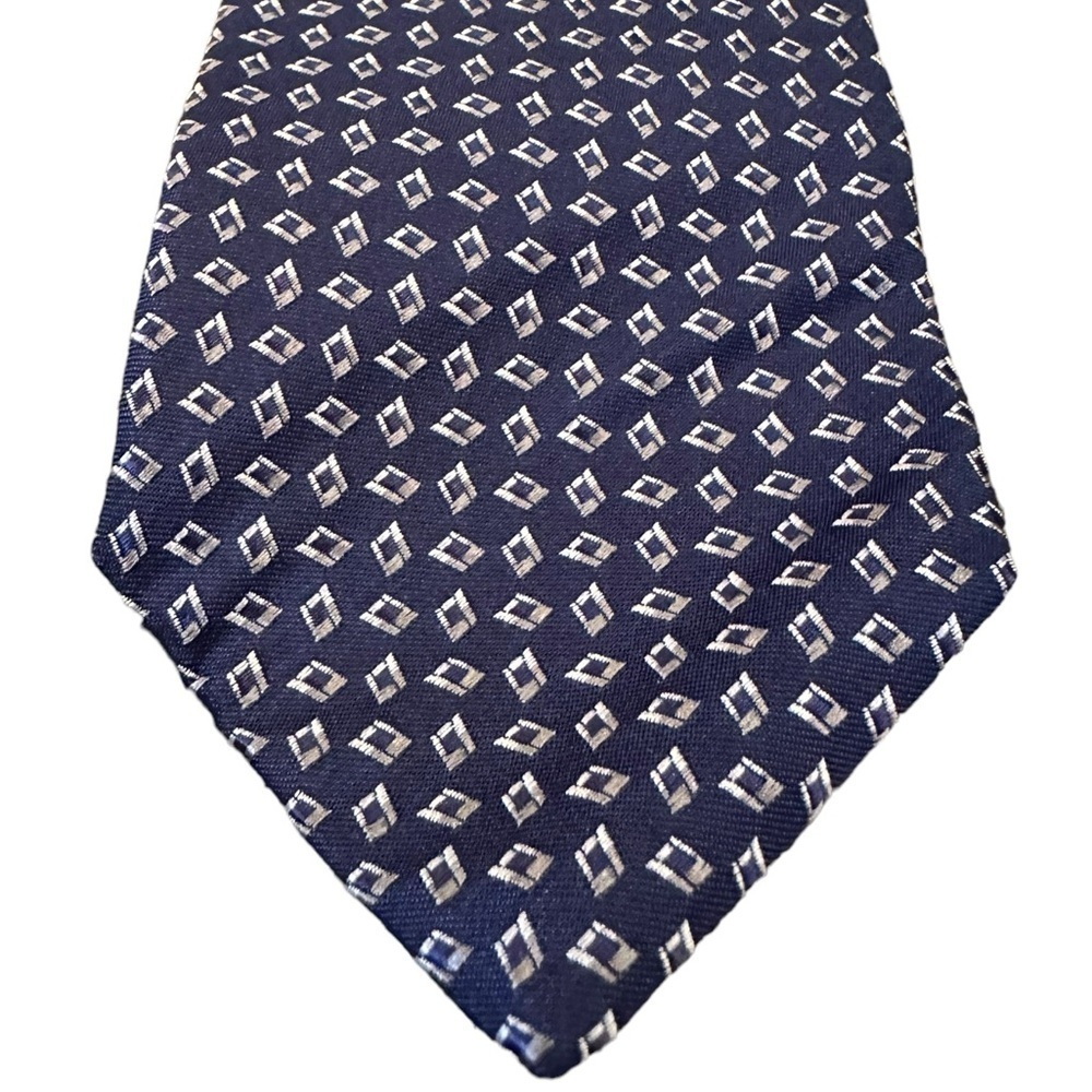 Lanvin  Paris Blue Gray Diamond Print Silk Tie Width 3inches - Picture 2 of 7